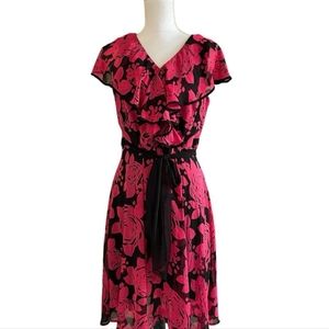 Rose Ribbon belt Midi Dress